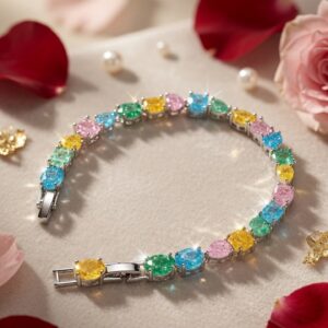 Sorrento Pastel Mosiac Multi-Stone Bracelet-Platinum Finish