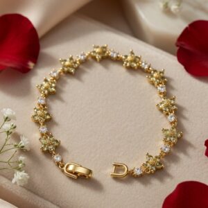 The Peridot Blossom Olive Green Exquisite Sage Flower Charm Bracelet-Gold Finish
