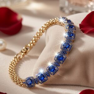 The Windsor Halo Royal Blue Cushion-Cut Bracelet-Gold Finish