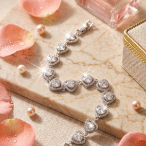 The Valentina Eternal Heart-Shaped Pavè Tennis Bracelet-Platinum Finish