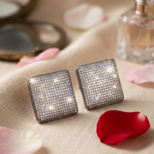 The Midnight Starlight Pavè Square Studs-Black Rhodium Finish