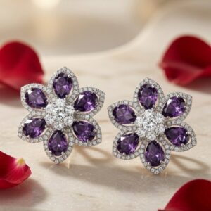 Imperial Purple Sapphire Pear-Cut Flower Studs-Platinum Finish