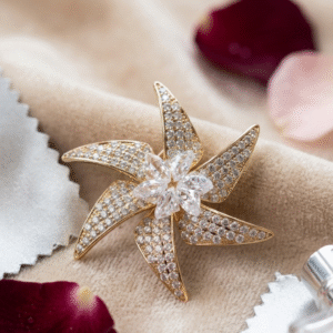Astraea Solange Pinwheel Accent Brooch-Gold Finish