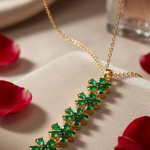 The Rosalie Emerald Floral Drop Pendant Chain-Gold Finish