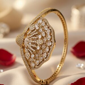 The Ivory Majestic Opulence Clear Stone Kada Bracelet-Antique Finish