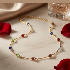 The Iris Rainbow Crystal Station Chain Necklace-Gold Finish