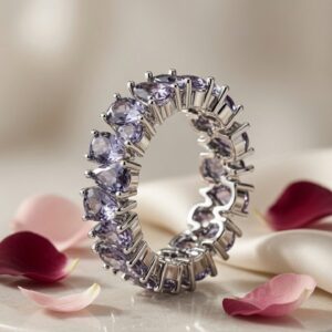 Elysian Tanzanite Purple Pear Eternity Band Ring-Platinum Finish (Size 8)