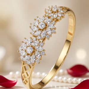 The Evangeline Diamond-Style Cluster Starburst Kada Bracelet-Gold Finish