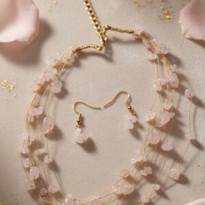 The Sakura Blossom Pale Rose Quartz Multi-Strand Necklace-Gold Finish
