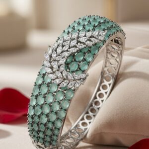 The Mint Frost Marquise Feather Maedow Kada Bracelet-Platinum Finish
