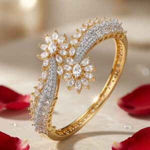 The Aurelia Floral Crossover Diamond-Style Kada Bracelet-Gold Finish