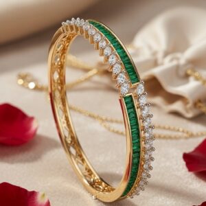 The Emerald Lumina Dual-Row Baguette Kada Bracelet-Gold Finish