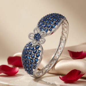 The Royal Azure Sapphire Astria Pavè Kada Bracelet-Platinum Finish