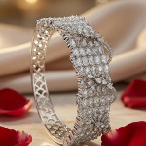 Luminous Flora Marquise White Cluster Kada Bracelet-Platinum Finish