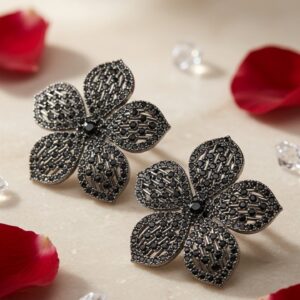 Imperial Midnight Orchid Flower Studs-Black Rhodium Finish