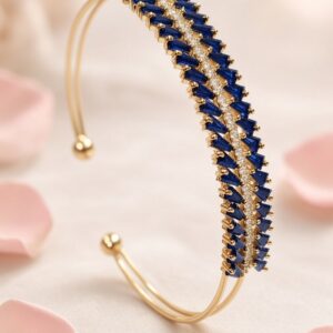 Midnight Luxe Tapered Baguette Sapphire And Open Kada Bracelet-Gold Finish
