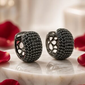 Noir Prism Micro-Pavè Black Gemstone Hoops-Black Rhodium Finish