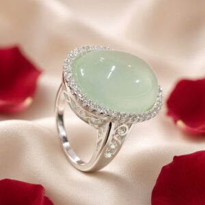 Verdant Aura Soft-Square Gemstone Mint Adjustable Ring-Platinum Finish