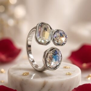 Aethel Multi-Stone Bypass Open Adjustable Ring-Platinum Finish