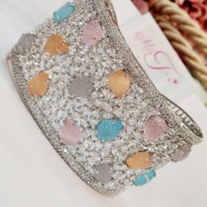 Pastel Gemstone Cluster Bracelet In Platinum Finish