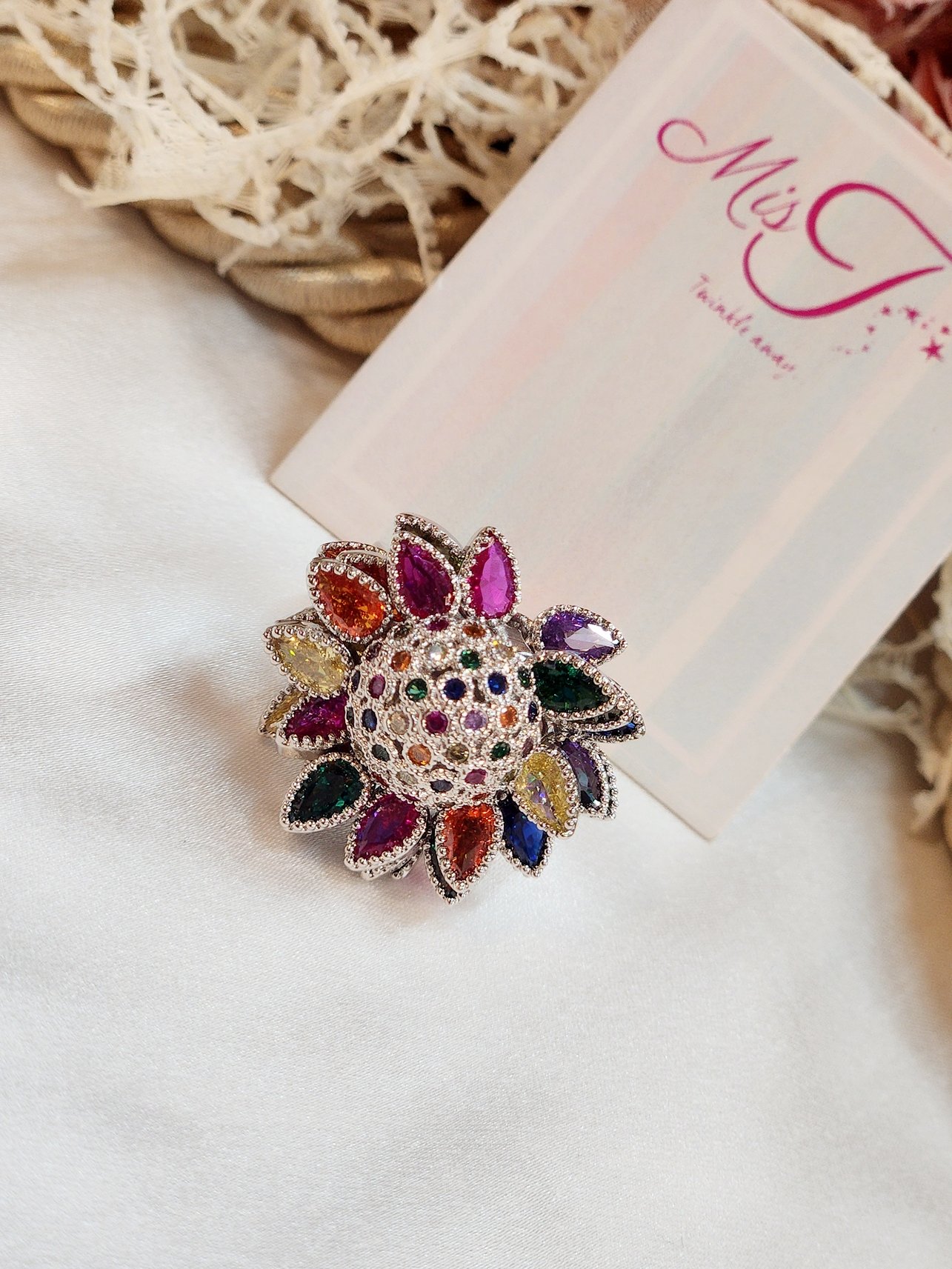 Flexible Petals Multi Platinum Finish Ring