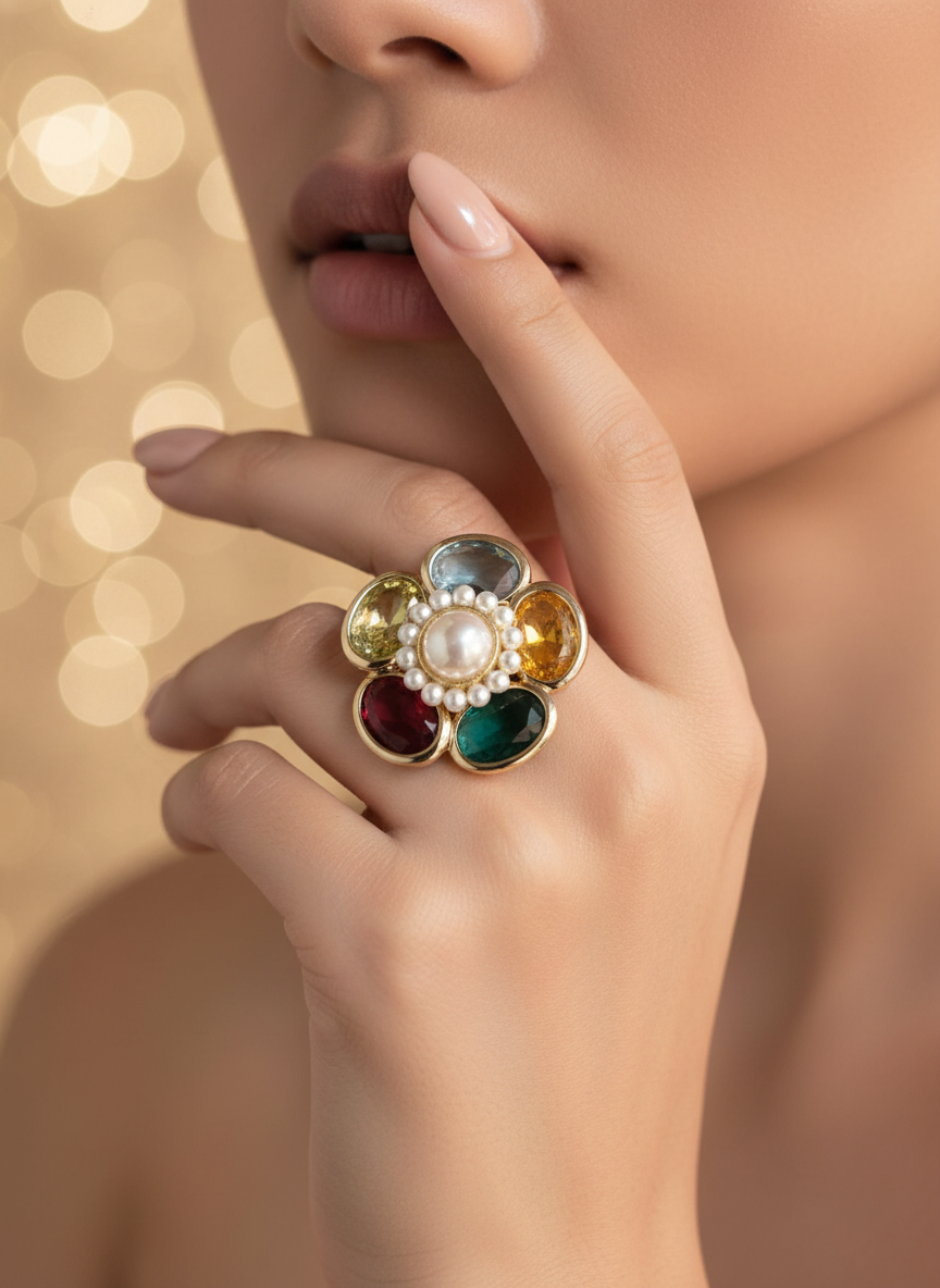 Sun Pearl Multi Colour Ring