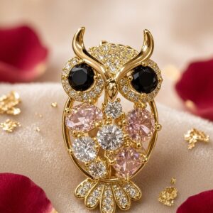 Minerva Sovereign Gold Morganite Owl Miniature Brooch-Gold Finish