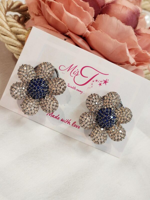 Sapphire Blue-Golden Floweret Studs