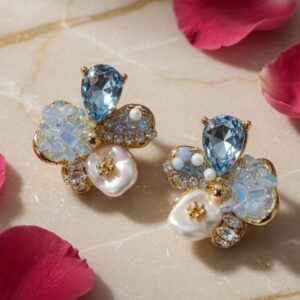Aurora Pearl Petal Earrings-Gold Finish