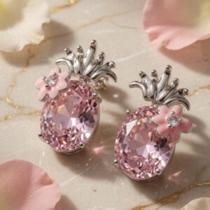 Blush Pineapple Paradise Earrings-Platinum Finish