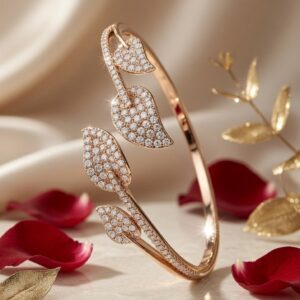 Aethelgard Botanical Quad-Leaf Diamond Replica Kada Bracelet-Gold Finish