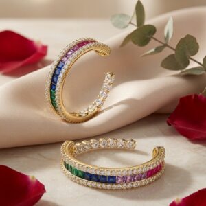 Iris Rainbow Baguette Gold Statement Hoops-Gold Finish