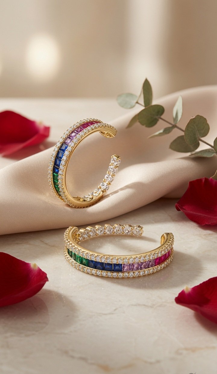 Iris Rainbow Baguette Gold Statement Hoops-Gold Finish