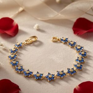 Fleur Indigo Meadow Exquisite Flower Charm Bracelet-Gold Finish