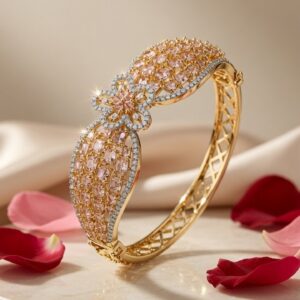 The Peach Sapphire Floral Morganite Kada Bracelet-Gold Finish