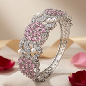 The Blush Orchid Pearl And Pink Kada Bracelet – Platinum Finish