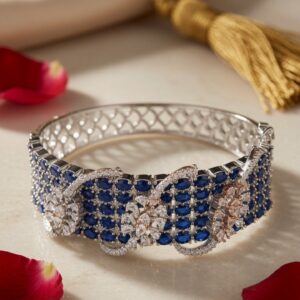 The Sapphire Monarch Diamond-Style Royal Blue Kada Bracelet-Platinum Finish