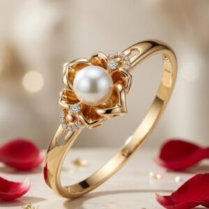 The Celestial Lotus Pearl And Blossom Kada Bracelet-Gold Finish
