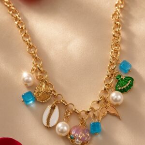 The Siren's Cove Charm Oceanic Pearl And Shell Charm Necklace-Gold Finish