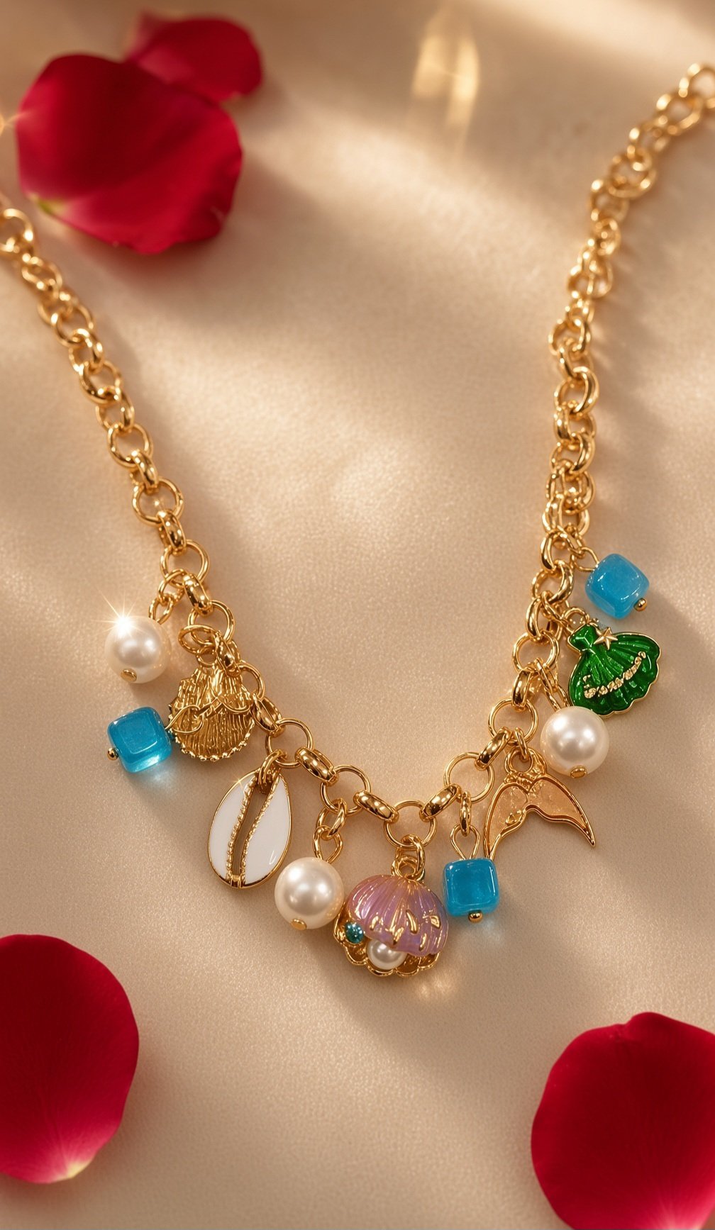 The Siren's Cove Charm Oceanic Pearl And Shell Charm Necklace-Gold Finish