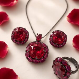 Imperial Sovereign Blood Ruby Pavillion Combo Set-Black Rhodium Finish