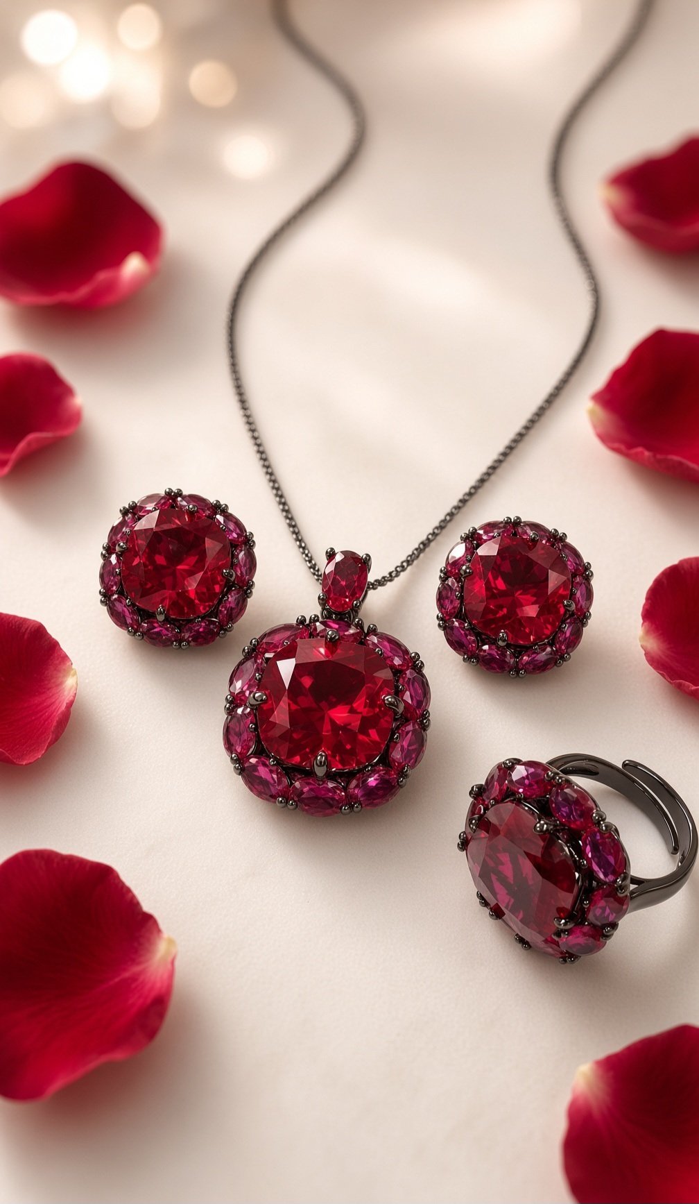 Imperial Sovereign Blood Ruby Pavillion Combo Set-Black Rhodium Finish