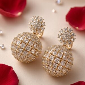 The Celestial Orb Diamond-Style Drop Earrings-Gold Finish