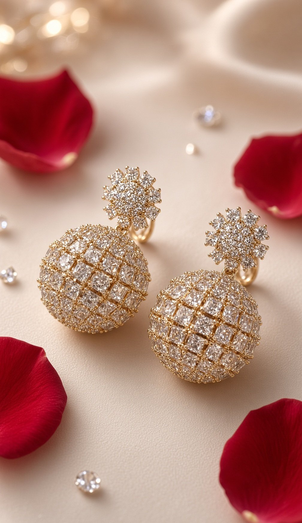 The Celestial Orb Diamond-Style Drop Earrings-Gold Finish