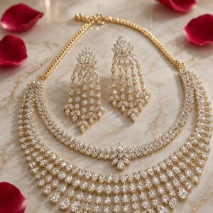 The Lumina Cascade Two-tier Diamond-Style Chandelier Earrings-Gold Finish