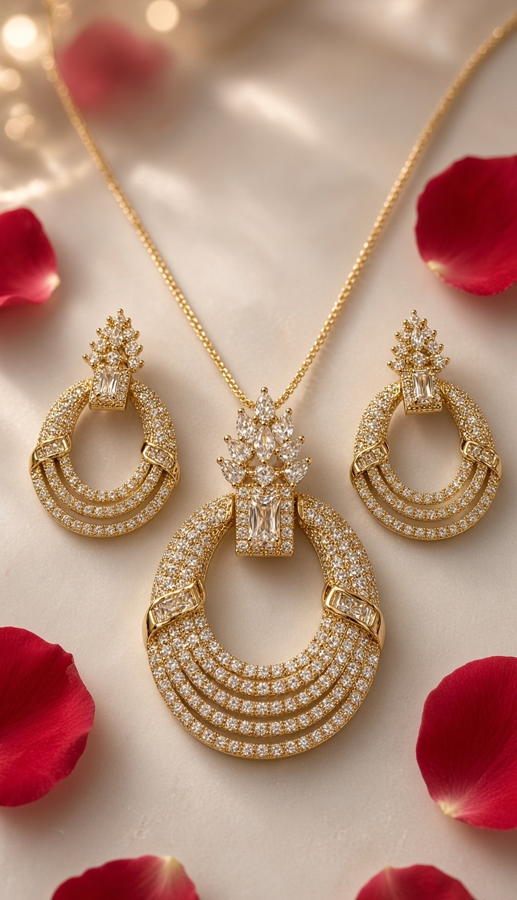 The Luminary Crown All-Diamond Oval Pendant-Gold Finish