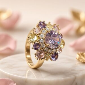 Celeste Lavender And Multicolor Sapphire Cluster Adjustable Ring-Gold Finish