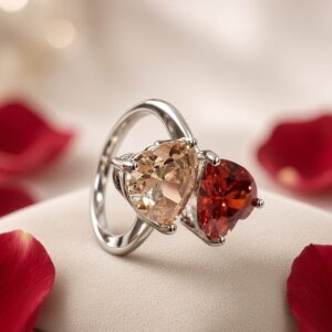 Amour Dual Heart Romance Bypass Adjustable Ring-Platinum Finish