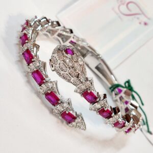 Refined Serpent Ruby Zirconia Bracelet – Platinum Finish