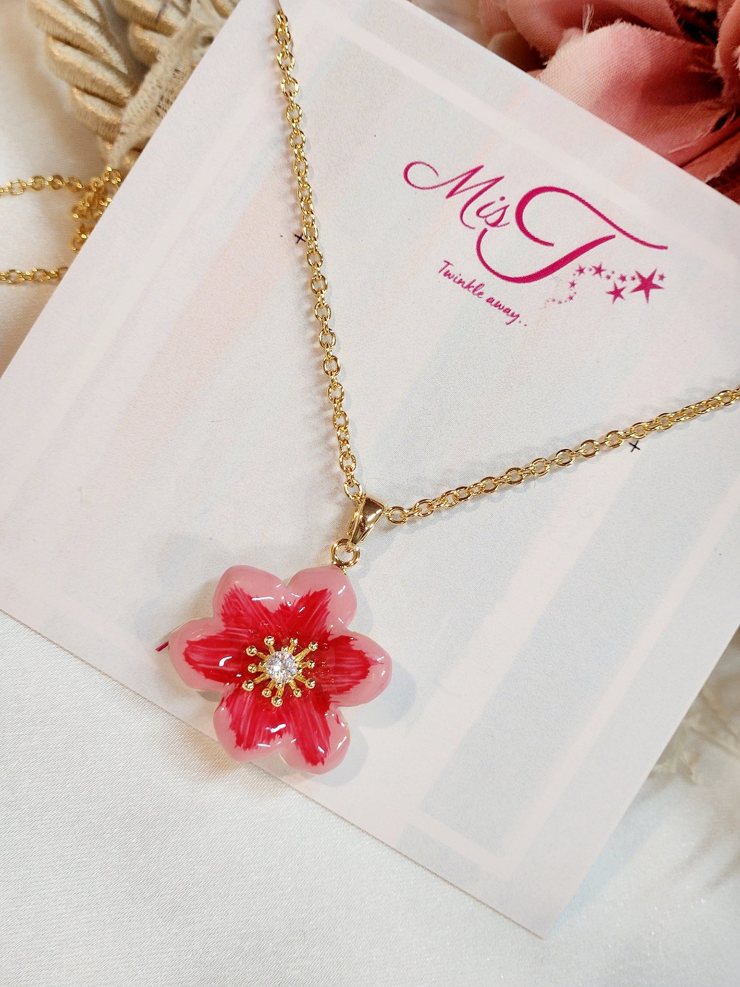 Chic Simplicity Enamel Floral Gold Plated Pendant Chain - Image 2